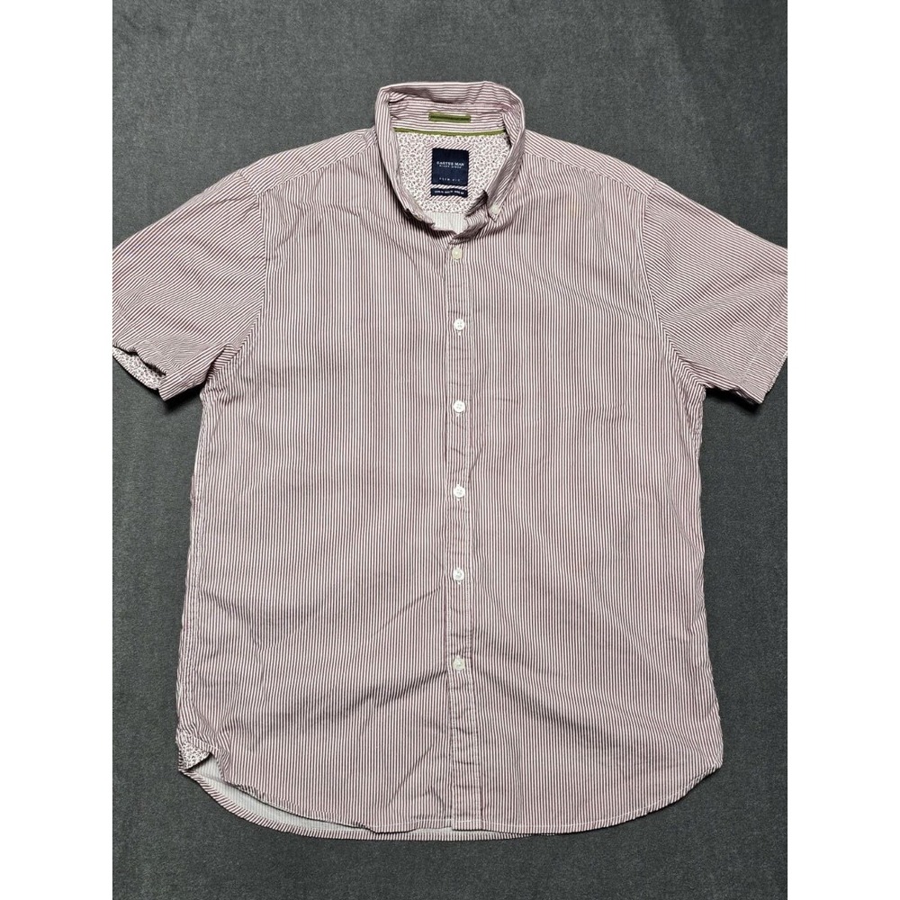 Cactus Man Ricky Singh‎ Slim Fit Casual Shirt Short Sleeve Striped Red Mens M
